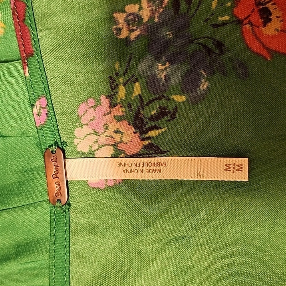 Anthropologie Free People women's green floral ruched front bell sleeve dress M - Picture 5 of 8